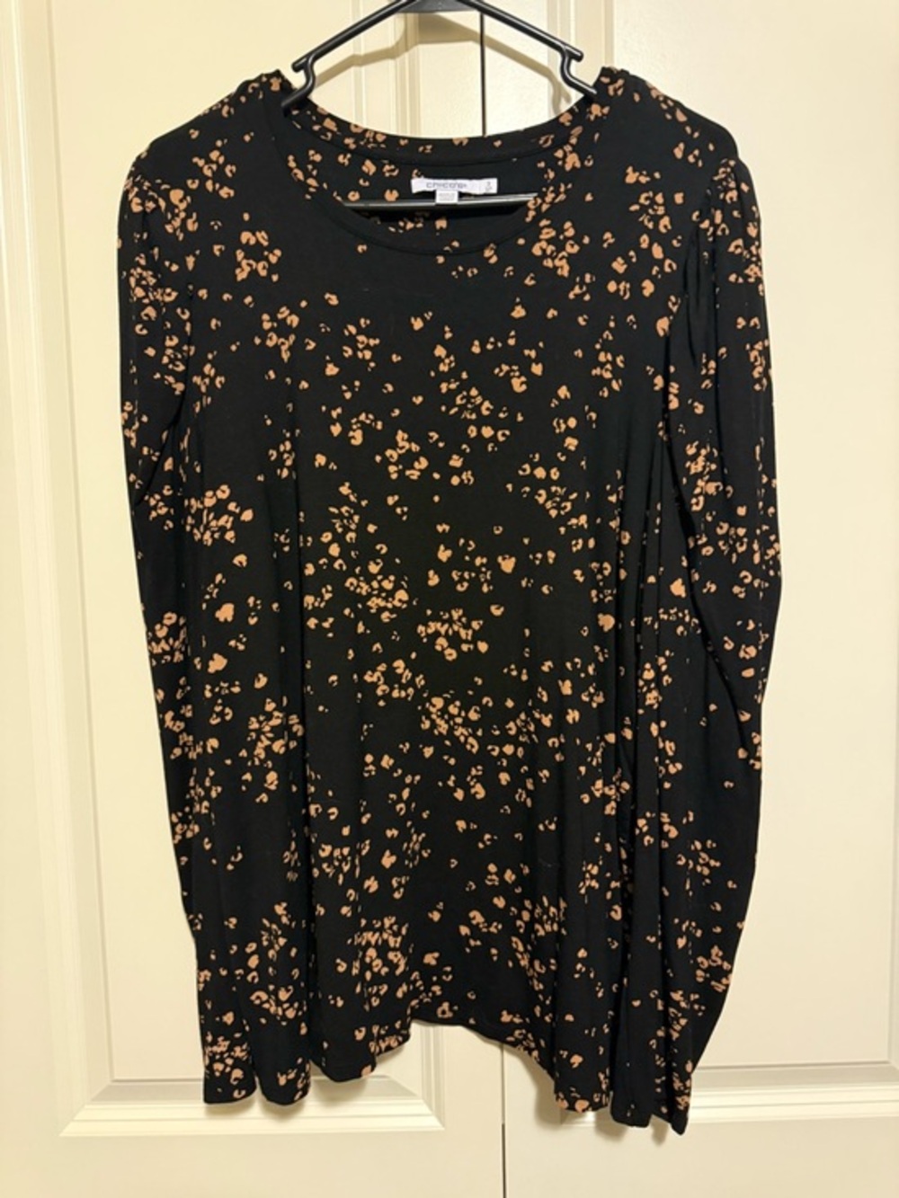 Chico's Black Long-Sleeve Tee with Tan Subtle Cheetah Print